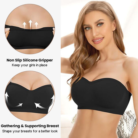 Woobilly®Non-Slip Silicone Padded Bandeau Bra Tube Top Bra