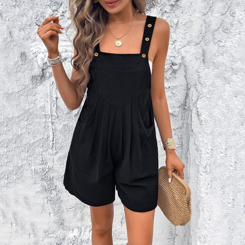 Casual solid color overalls shorts