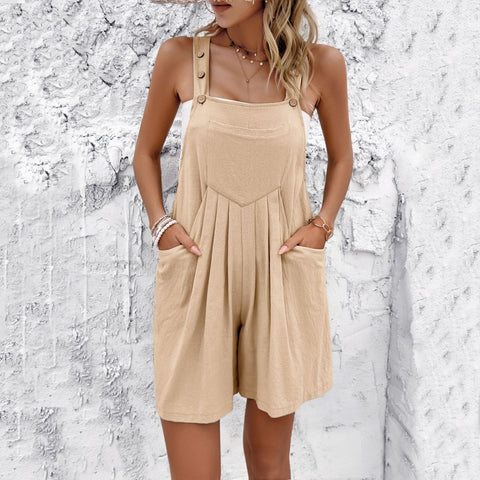 Casual solid color overalls shorts