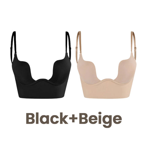 Woobilly®Low Back Secret Plunge Bra - Black+Beige (2 Pack)