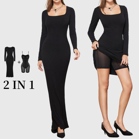 2 in 1 360° Built-in Curvy Slim Tummy Compression Slimming Long Sleeve Shaper Dress