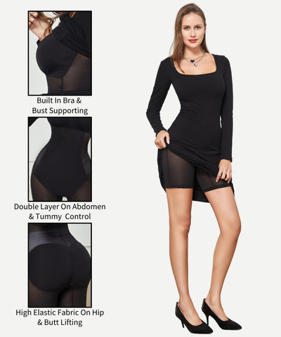 2 in 1 360° Built-in Curvy Slim Tummy Compression Slimming Long Sleeve Shaper Dress