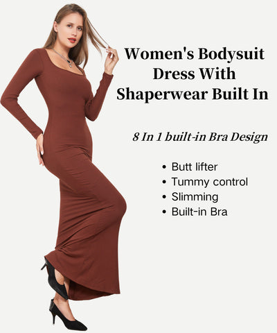 2 in 1 360° Built-in Curvy Slim Tummy Compression Slimming Long Sleeve Shaper Dress