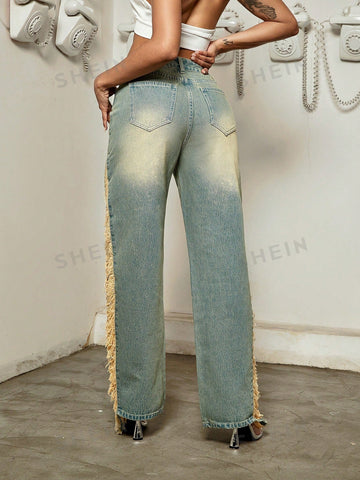 Vintage Slant Pocket Ripped Straight Leg Jeans