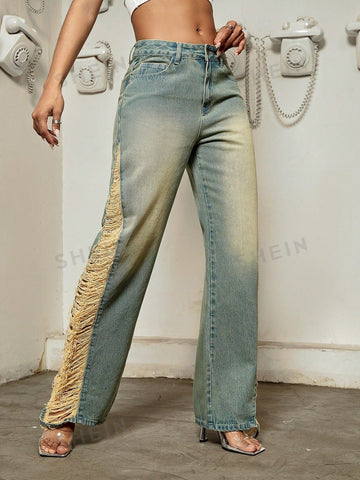 Vintage Slant Pocket Ripped Straight Leg Jeans