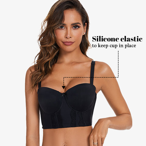 Removable Straps Longline Bustier Bra-Black