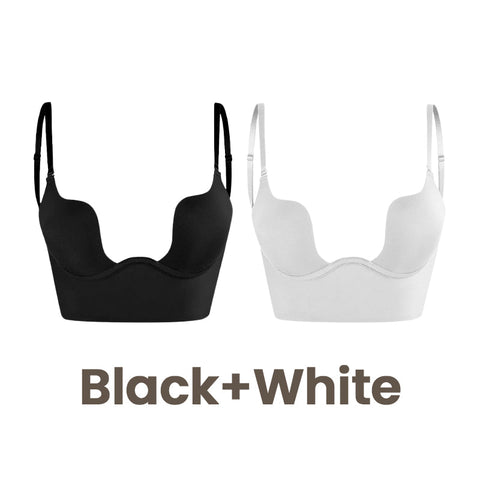 Woobilly®Low Back Secret Plunge Bra - Black+Beige (2 Pack)