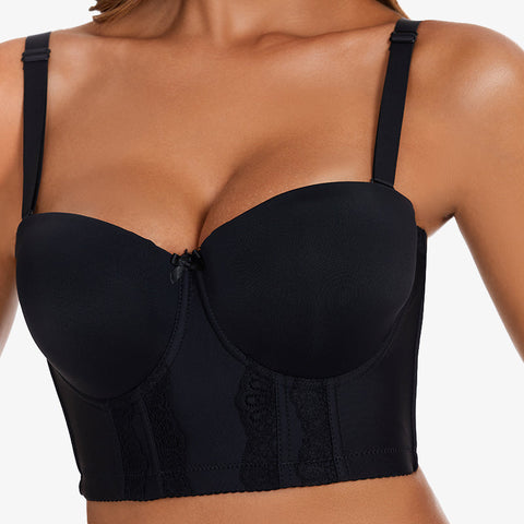 Removable Straps Longline Bustier Bra-Black