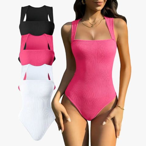 Woobilly®Ribbed Strappy Square Neck Bodysuits