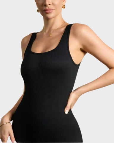 Yoga Rompers Workout Ribbed Square Neck Sleeveless Sport Romper