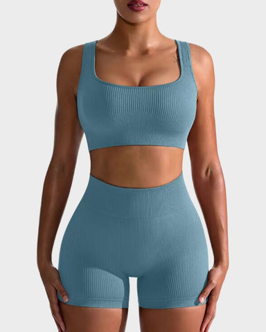 Seamless Ribbed Sports Bra Set