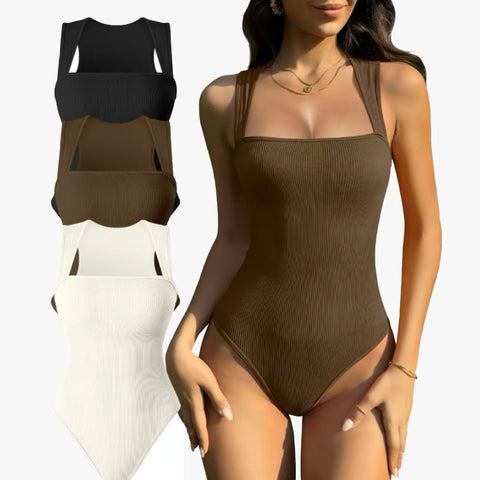 Woobilly®Ribbed Strappy Square Neck Bodysuits