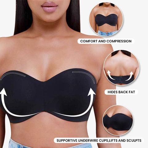 Woobilly®Full Support Non-Slip Convertible Bandeau Bra-Black