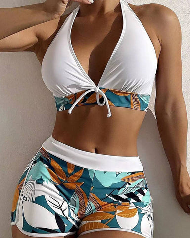 Woobilly® two-pieces bikini patchwork pattern swimsuit