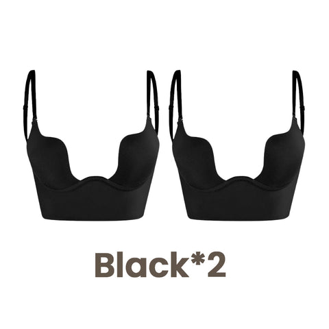 Woobilly®Low Back Secret Plunge Bra - Black+Beige (2 Pack)