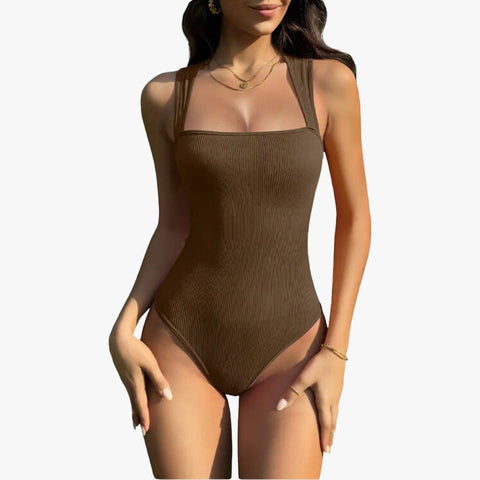 Woobilly®Ribbed Strappy Square Neck Bodysuits