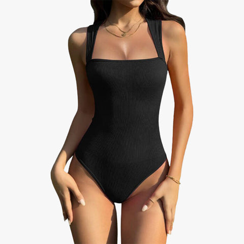 Woobilly®Ribbed Strappy Square Neck Bodysuits