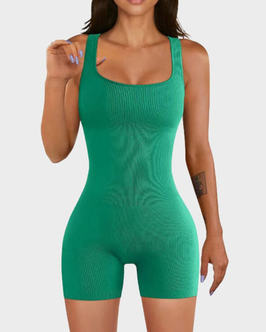 Yoga Rompers Workout Ribbed Square Neck Sleeveless Sport Romper