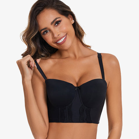 Removable Straps Longline Bustier Bra-Black