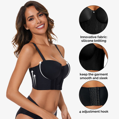 Removable Straps Longline Bustier Bra-Black