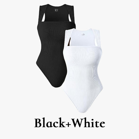 Woobilly®Ribbed Strappy Square Neck Bodysuits