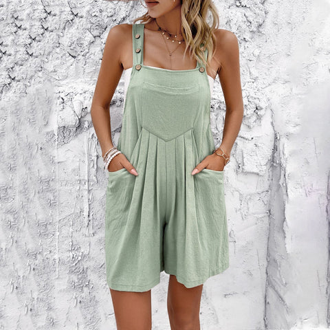 Casual solid color overalls shorts