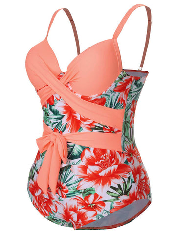 Woobilly® Plus Size Tropical Print Swimsuit One Piece  Boho Bathing Suit