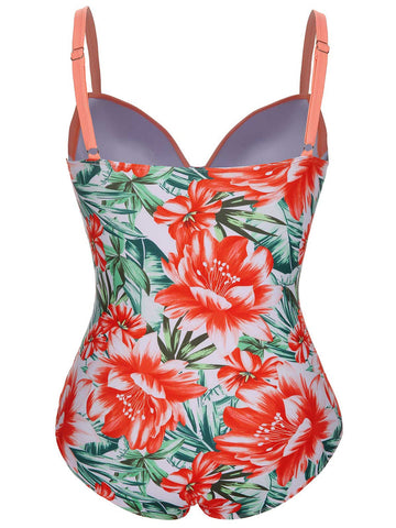 Woobilly® Plus Size Tropical Print Swimsuit One Piece  Boho Bathing Suit